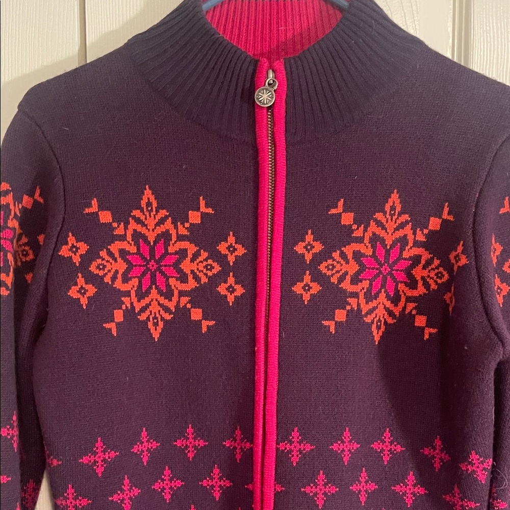 Neve 100% Wool Heavy Women's Purple and Pink Patterned Cardigan